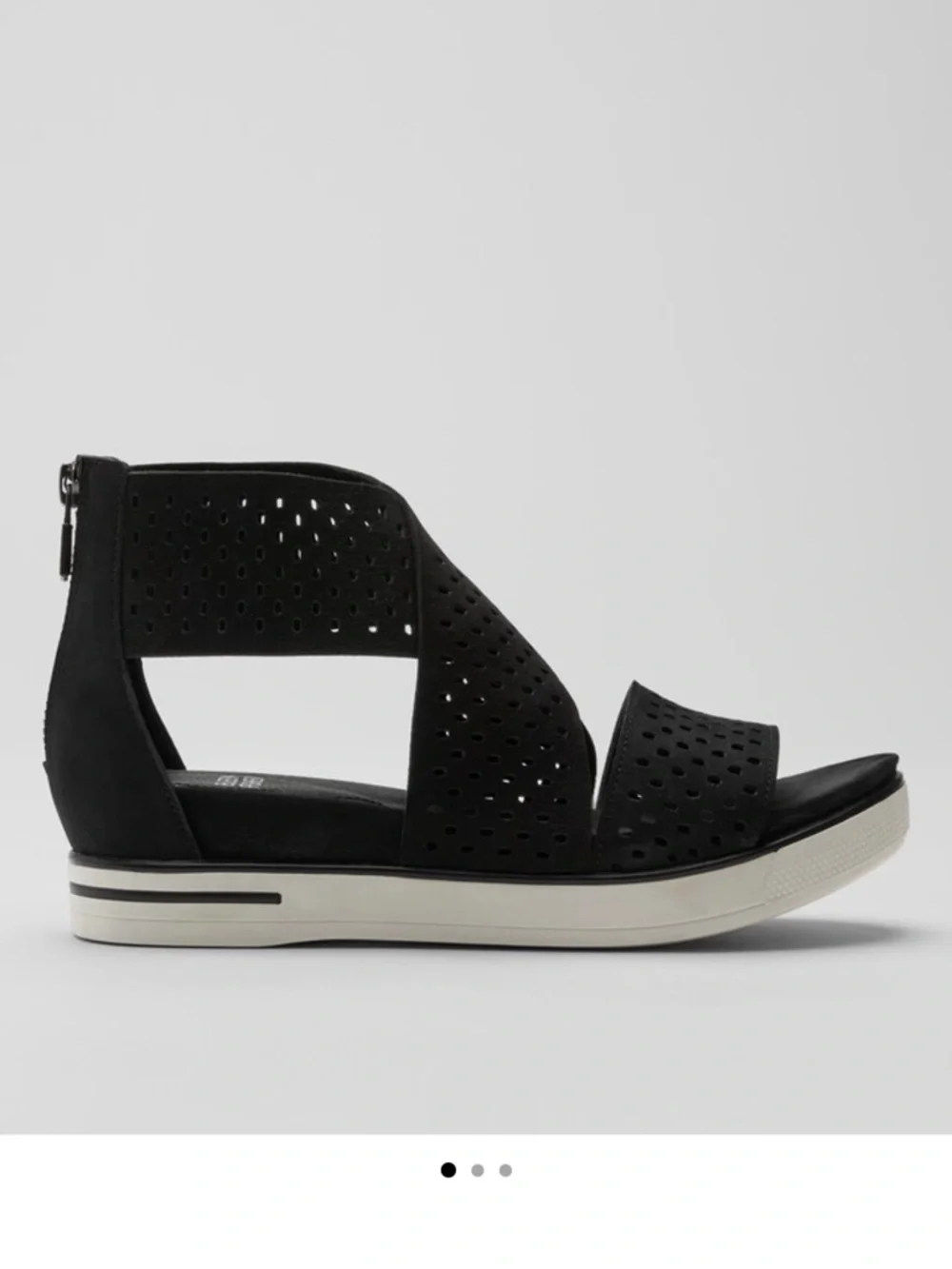 Eileen Fisher Black Perforated Wedge Sandal still in store